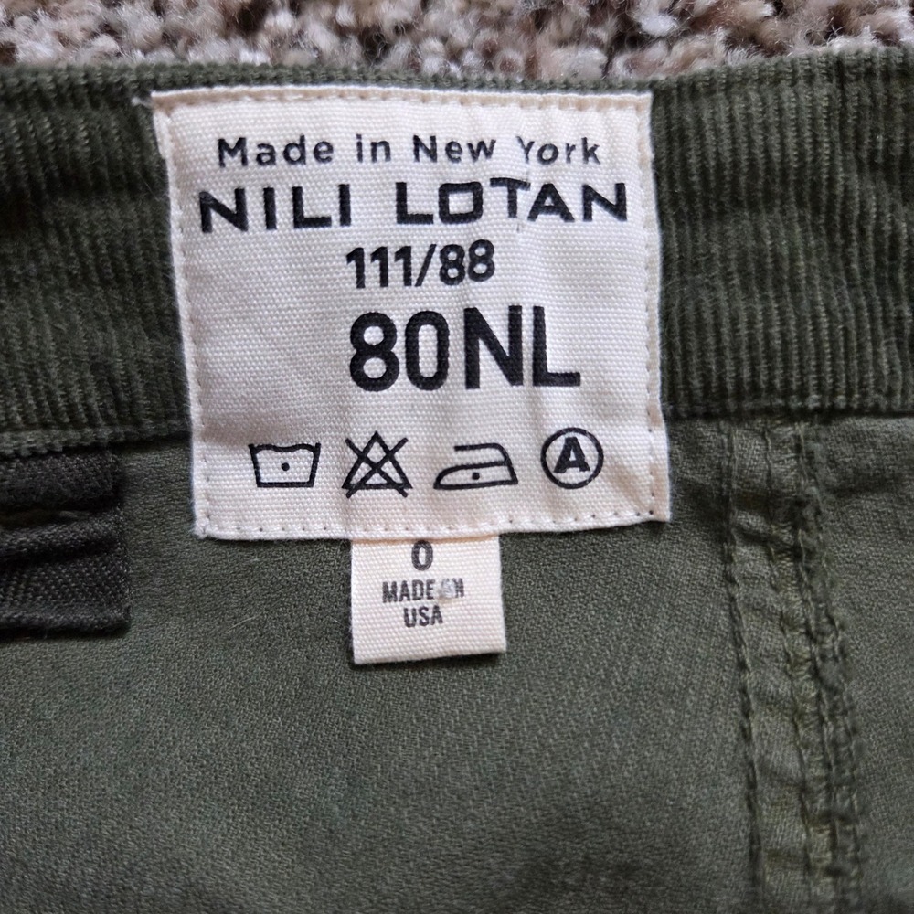 Nili Lotan Jenna Corduroy Pants Olive Green Slim Straight Raw Hem Womens Size 0 - Picture 2 of 7